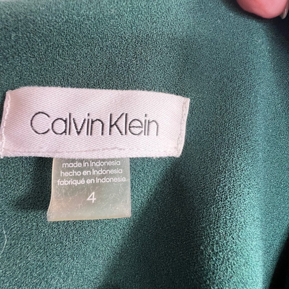Calvin Klein Forest Green Sleeveless Fit and Flare Dress Mesh Hem Size 4 - Picture 8 of 9